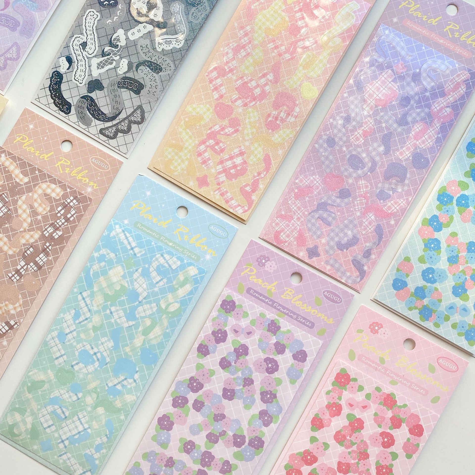 韩国ins咕卡闪闪复古贴纸镭射丝带彩带手帐素材贴纸花花浪漫花期