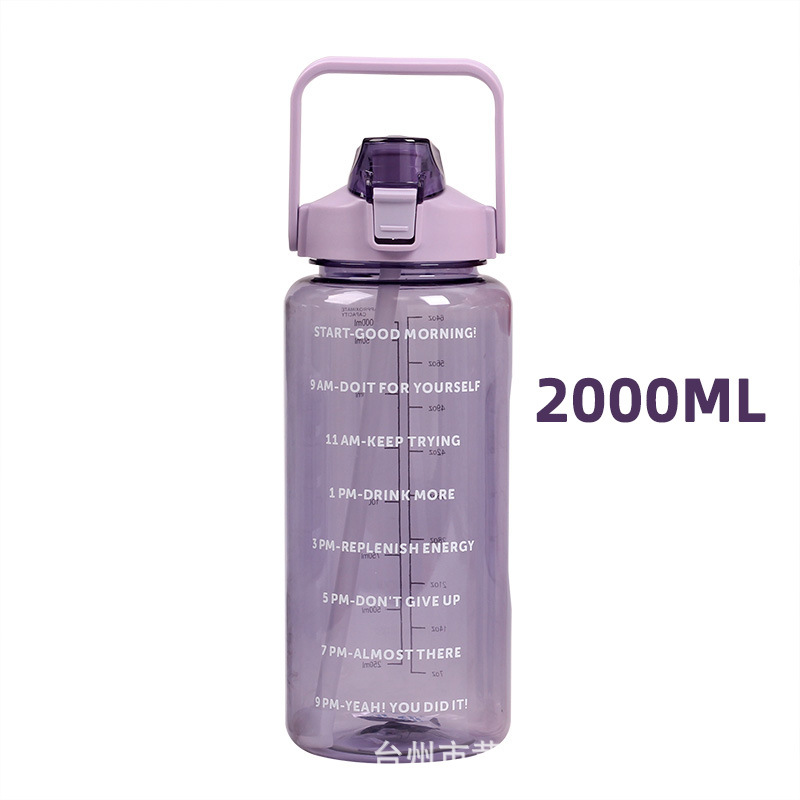 2000ml Reminder to Drink Plastic Sports Bottle with Scale Water Bottle Portable Space Cup Large Capacity Kettle