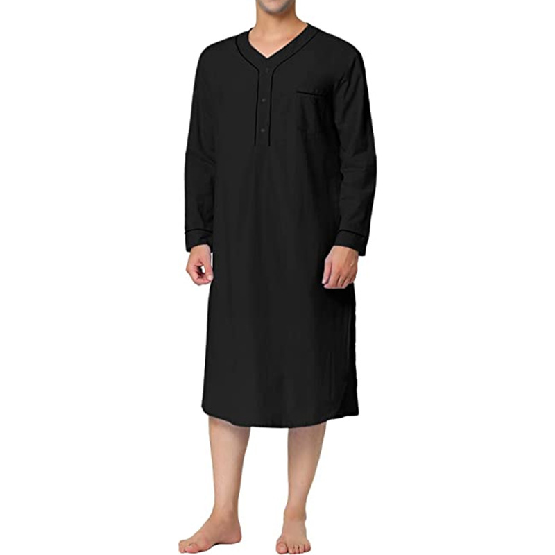 Spring 2023 Muslim Mid-Length Comfortable Loose Solid Color Pajamas Amazon European and American Men's Home Wear Nightdress