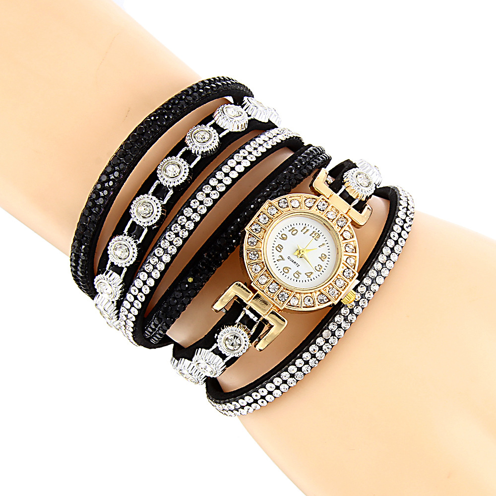 跨境热销时尚休闲女士绕圈手链手表皮革女款长带时装石英手表批发