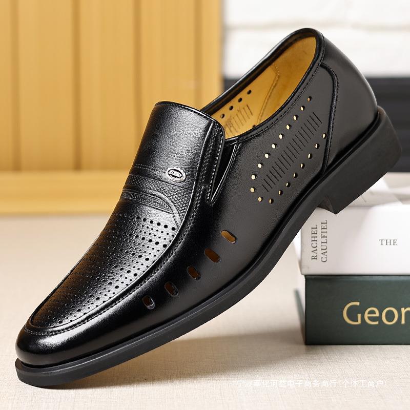 凉皮鞋夏季男士商务正装镂空皮鞋休闲夏天中年爸爸透气洞洞鞋