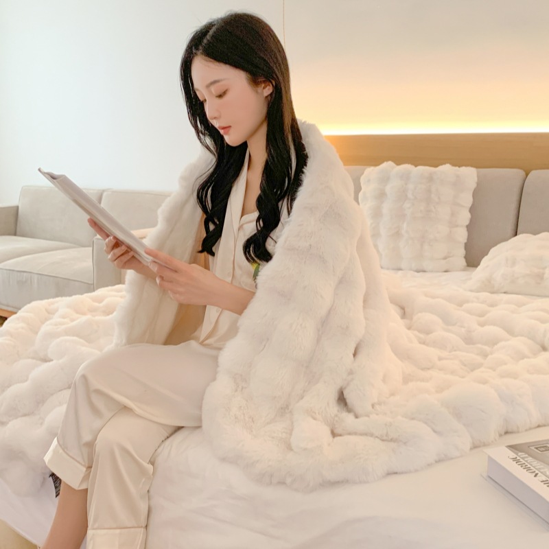 Tuscan Blanket Imitation Rabbit Fur Leisure Blanket Light Luxury Sofa Cover Air Conditioner Blanket Thickening Warm Nap Velvet Blanket