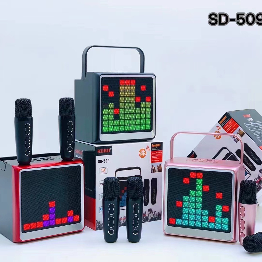 sd509麦克风蓝牙音箱家庭式ktv便携蓝牙低音炮无线双话筒小音响