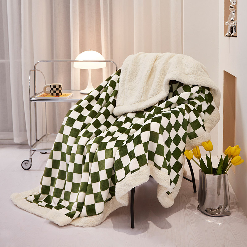 Exclusive for Cross-Border Amazon Hot Blanket Chessboard Grid Berber Fleece Blanket Thick Warm Double Flannel Wholesale