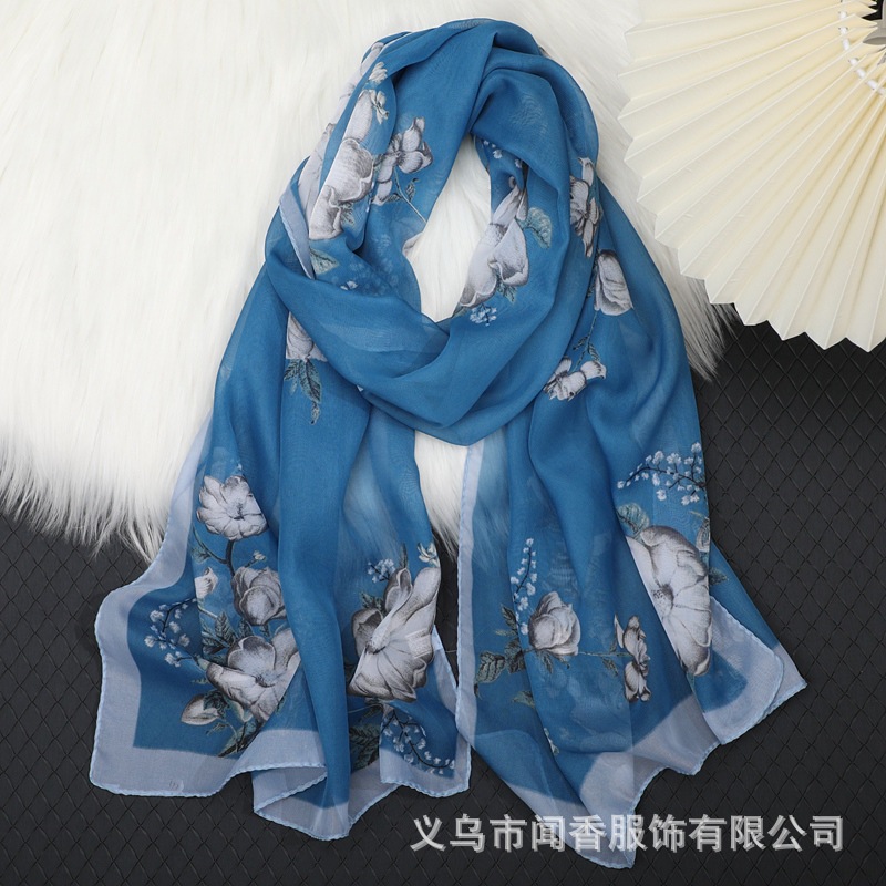 New Printed Chiffon Scarf Middle-Aged Mom Silk Scarf Fashion All-Match Lightweight Gauze Kerchief Women's Day Mother's Day Gift