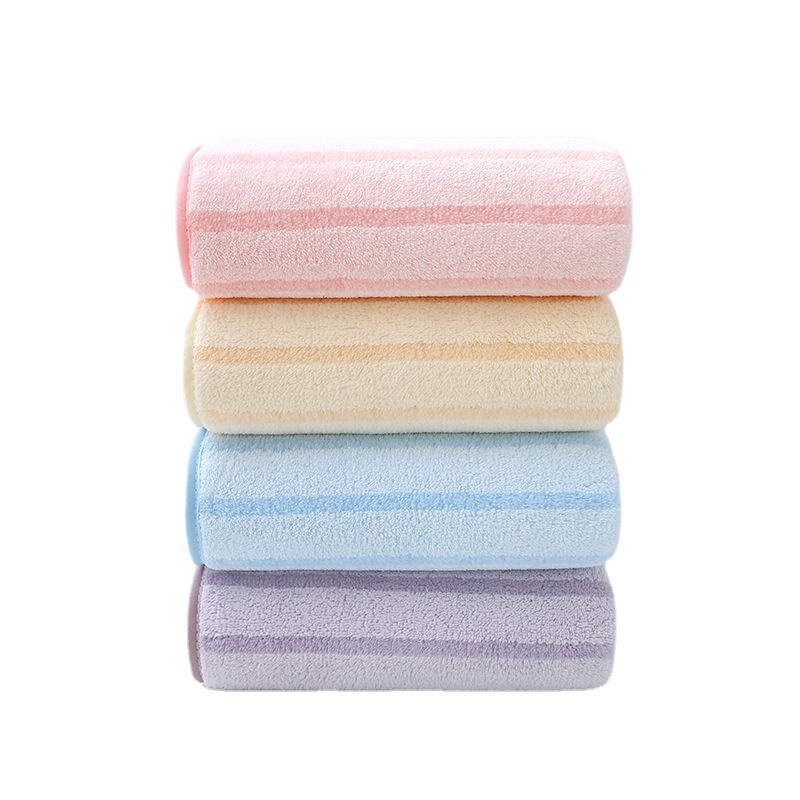 Vertical Stripes Thickened Coral Fleece Towel Soft Absorbent Home Face Towel Lint-Free Adult Men and Women Bath Quick-Drying