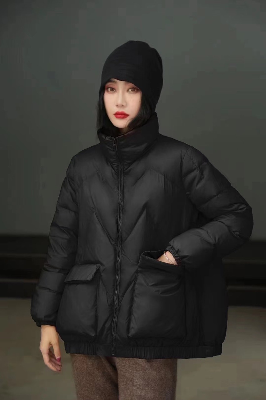 Winter Korean Style Fashion Loose Stand Collar Small-Sized Warm White Duck down Short down Jacket Trendy Women