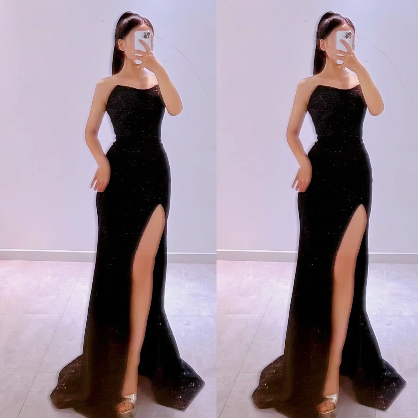 s熠熠星光黑色开叉露腿晚宴生日派对舞台演出主持人婚纱礼服19127