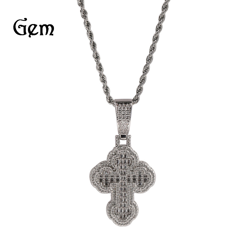 Hip Hop Ancient Cute Cloud Cross Pendant Necklace Copper Inlaid Zircon Trendy Design Sense Men and Women Fashion Ornament Wholesale