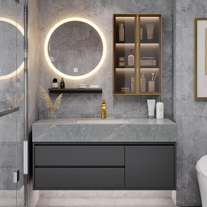 顾之岩板浴室柜组合欧式轻奢洗脸洗手池洗漱台岩板陶瓷盆智能吊柜