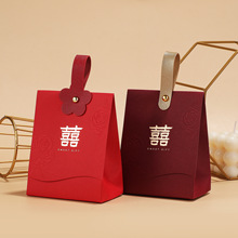 中式喜糖盒子创意酒红色翻盖皮手提订婚结婚礼喜糖盒纸伴手礼盒