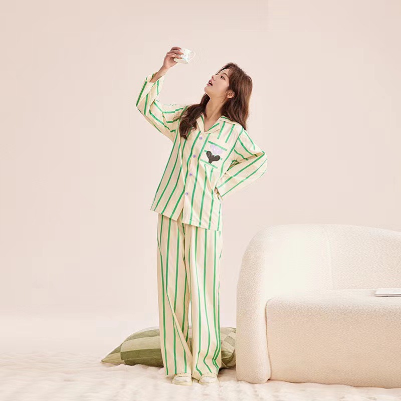 Pajamas Autumn Women's Cute Cotton Long Sleeve Spring and Autumn Cartoon Casual Korean Style Outerwear Homewear Loose Skin-Friendly