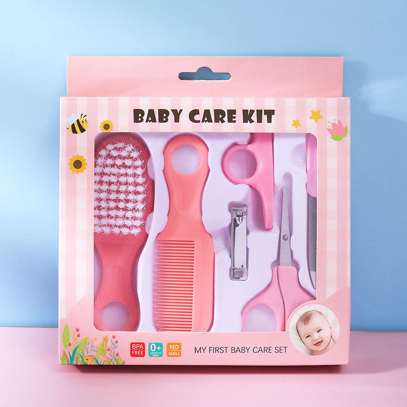 Foreign Trade Hot Sale Baby Care Cleaning 6-Piece Nail Clippers Combination Set Baby Safety Comb Brush Gift Box Wholesale