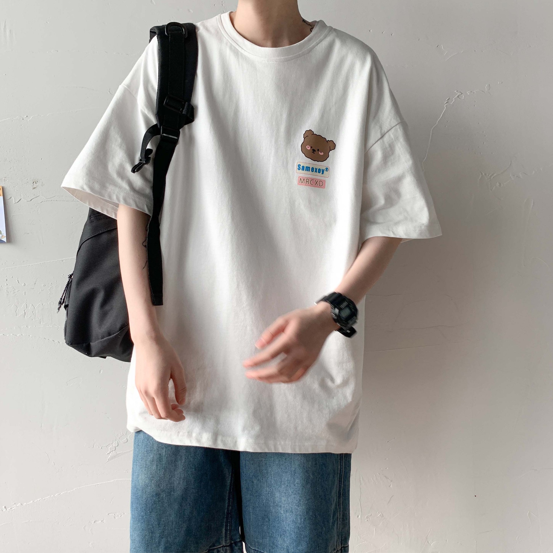 小熊短袖男2021新款夏季ins潮流t恤简约学生半袖上衣潮牌宽松体恤