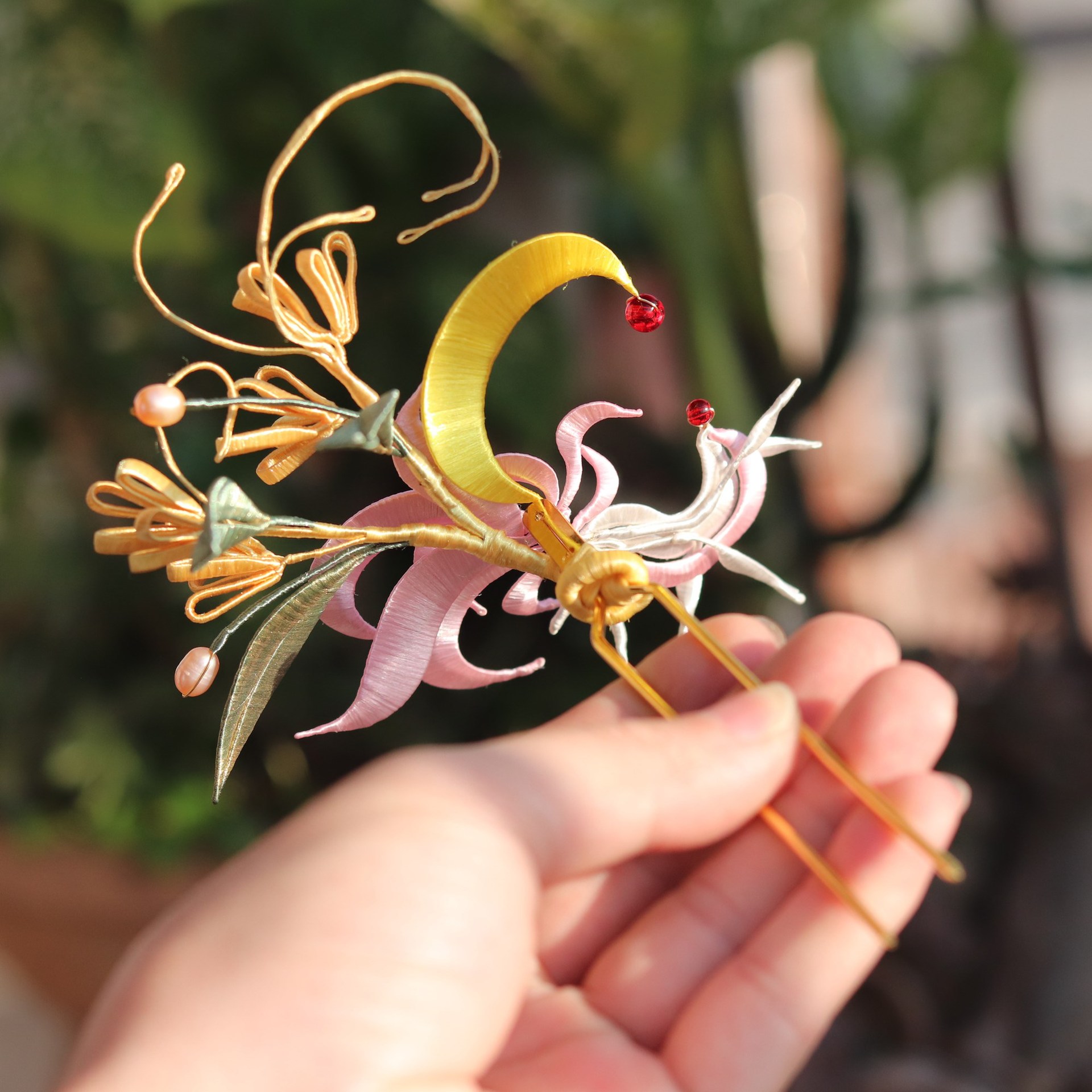 缠花青丘九尾狐发簪桂花秋月簪子汉服头饰古风配饰复古发饰成品