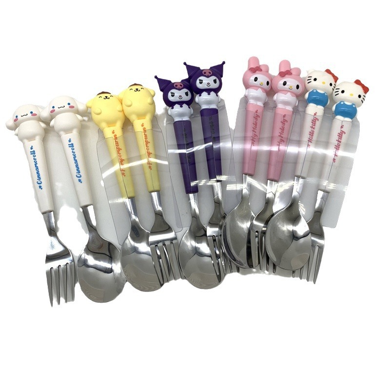 Foreign Trade Sanrio Melody Spork Set Clow M Doll Spoon Fork Combination Big Ear Dog Kt Cutlery Box