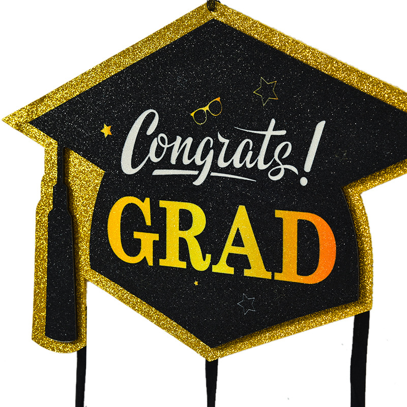 跨境新款毕业季装饰品博士帽grad门牌门挂闪亮毛毡布门牌家居挂件