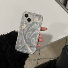 羽纱镭射蓝色小蝴蝶结适用iPhone15promax手机壳14高级13水钻12女