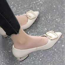 浅口单鞋女2022春秋新款女鞋低跟一脚蹬时尚英伦风尖头粗跟小皮鞋