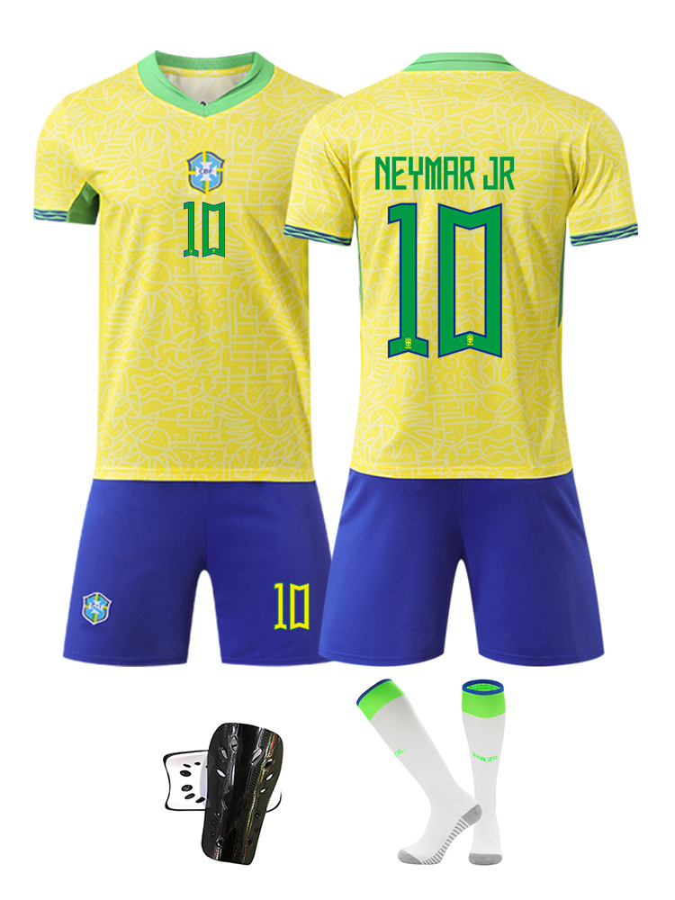 2023巴西国家队球衣内马尔10号足球服套装男主场儿童训练服休闲运