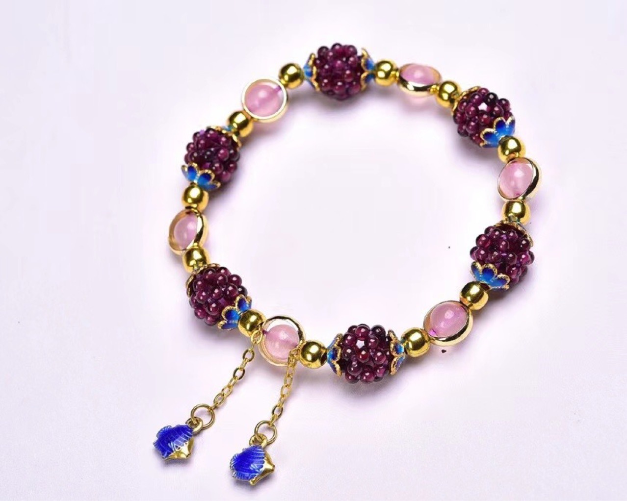 批发天然进口酒红石榴石编织球手链-阿里巴巴