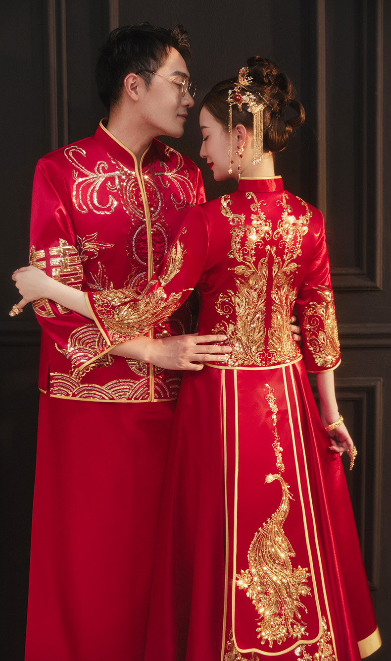 秀禾服新娘2022新款结婚春夏季中式礼服龙凤褂情侣敬酒服男女秀禾