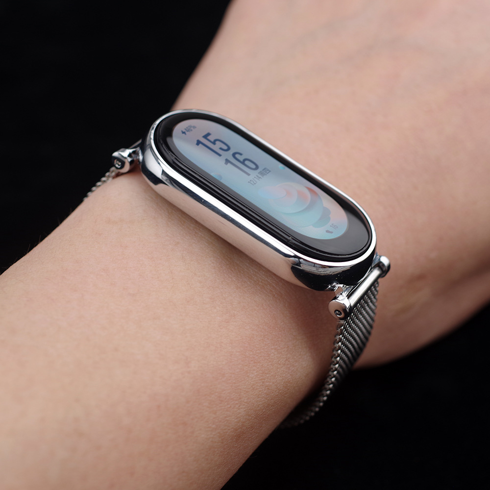 适用小米手环8表带7 6 5 4 3 金属腕带gt4连接器米兰三珠不锈钢