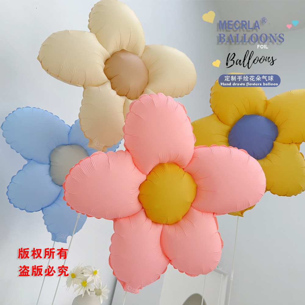 ins new hand-painted matte daisy flower birthday party children‘s day photography posing props aluminum film balloon