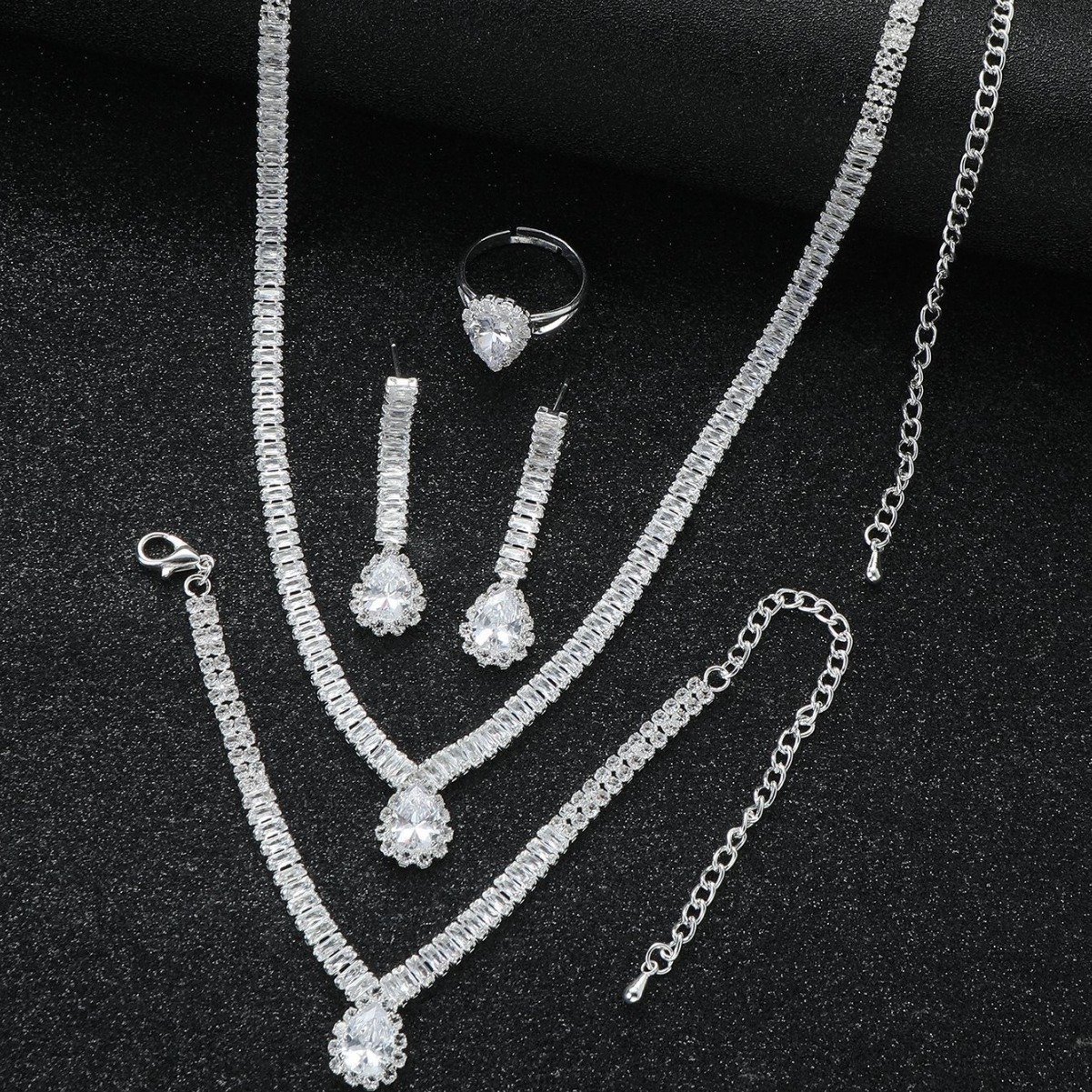 沙特阿拉伯首饰新娘套装aaa锆石耳环项链手链戒指晚礼服宴会配饰