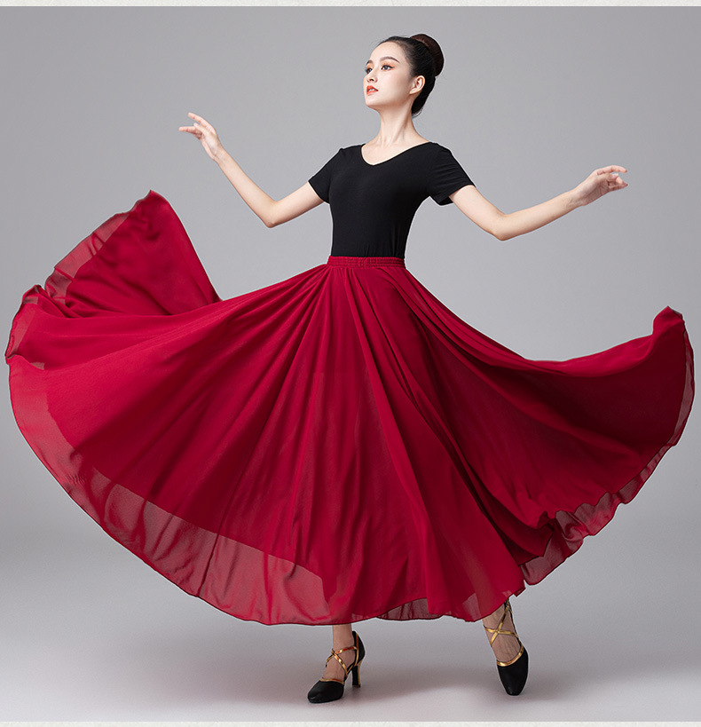 古典舞蹈服女飘逸半身长款720度大摆裙子新疆现代舞演出练功纱裙