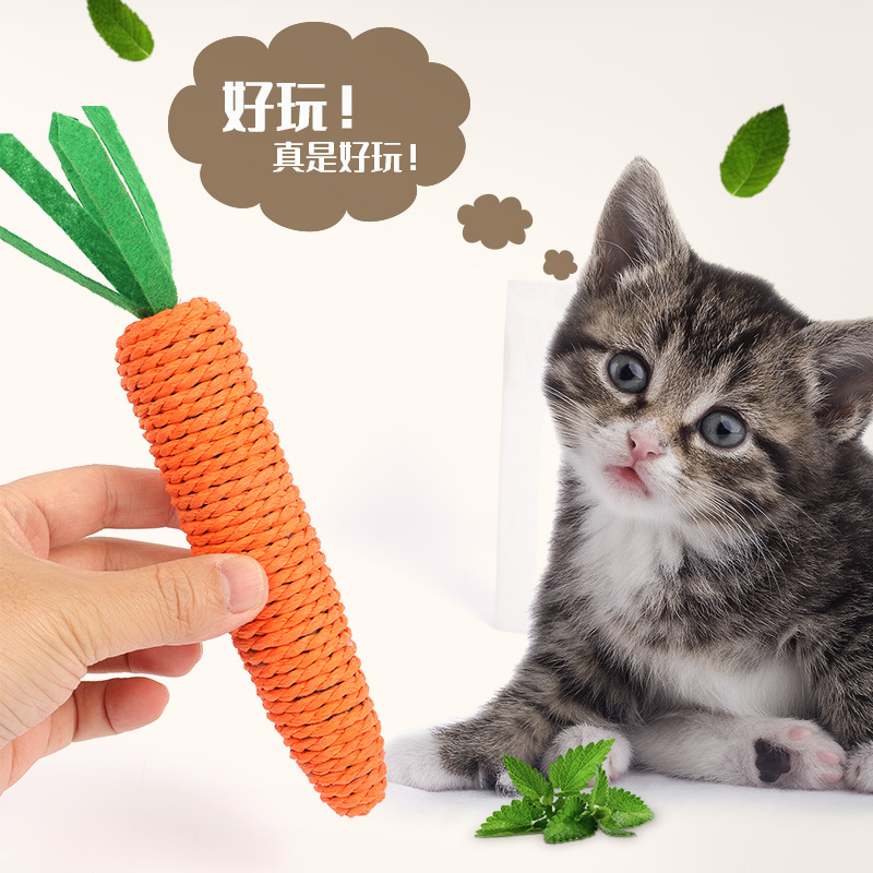 New Pet Toy in Stock Wholesale Hemp Rope Carrot Cat Toy Carrot Hemp Rope Cat Teaser Toy