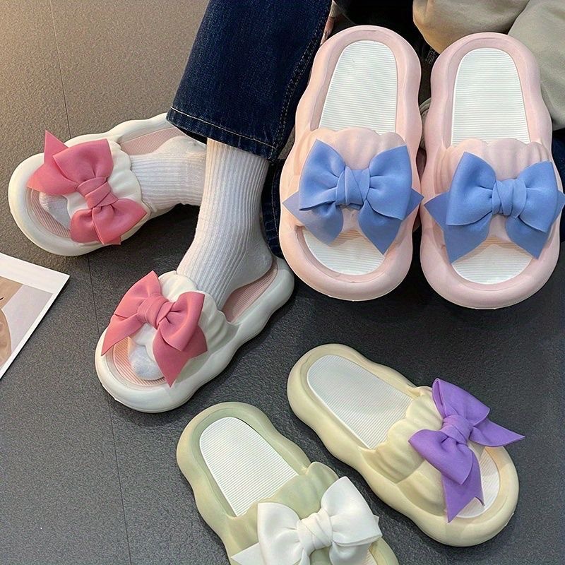Summer New Fashion Cute Wild Bow Slippers Female Student Dormitory Thick Bottom Popular Flip Flops