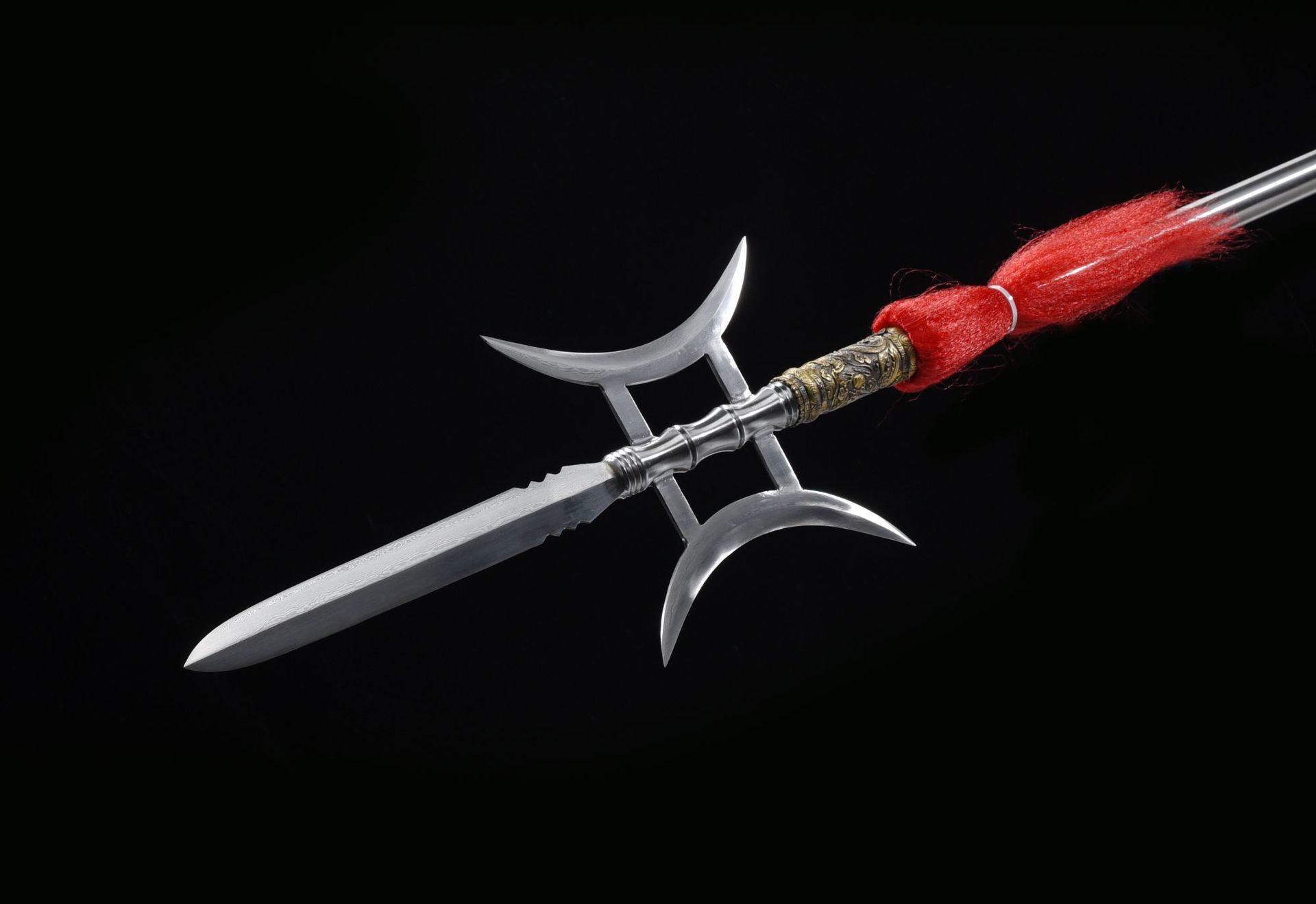 龙泉市刀剑花纹钢手工锻打十八般兵器双月方天画戟影视摆件未开刃