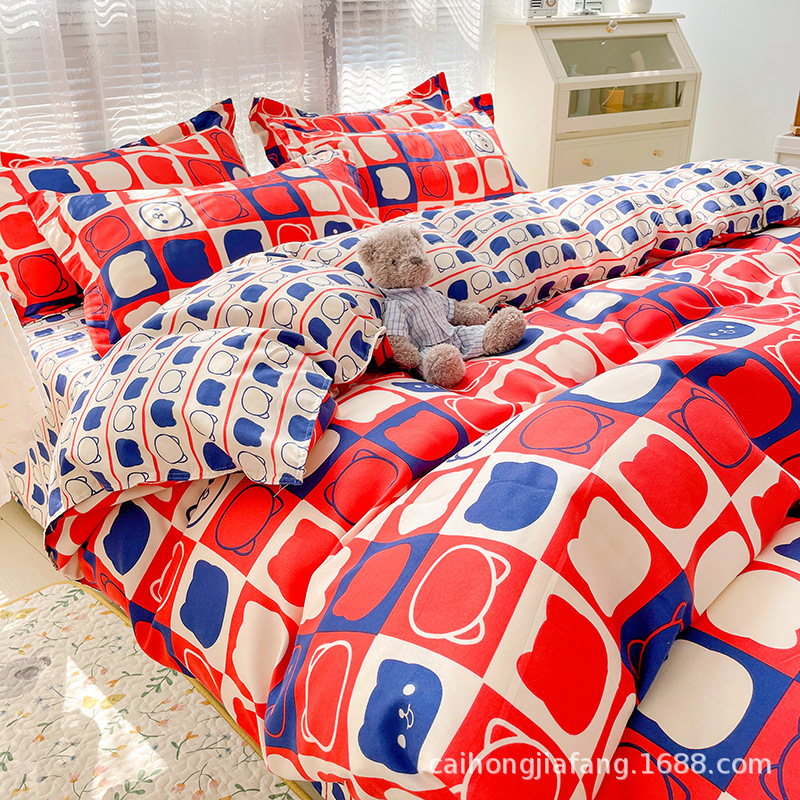 水洗棉四件套大学生宿舍床上三件套床单被套春秋加厚磨毛卡通床品