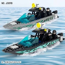 儿童玩具橡皮艇海上冲锋艇快艇模型小颗粒积木军事摆件跨境批发