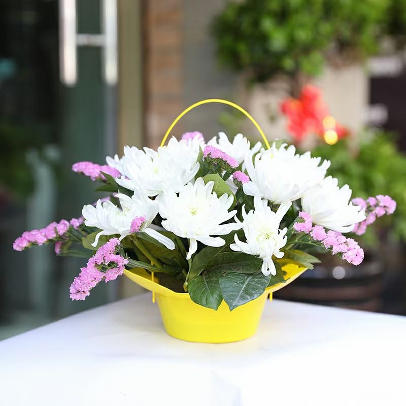 清明节新品莲花花篮上坟扫墓菊花插花手提花篮水果礼品手提花篮批