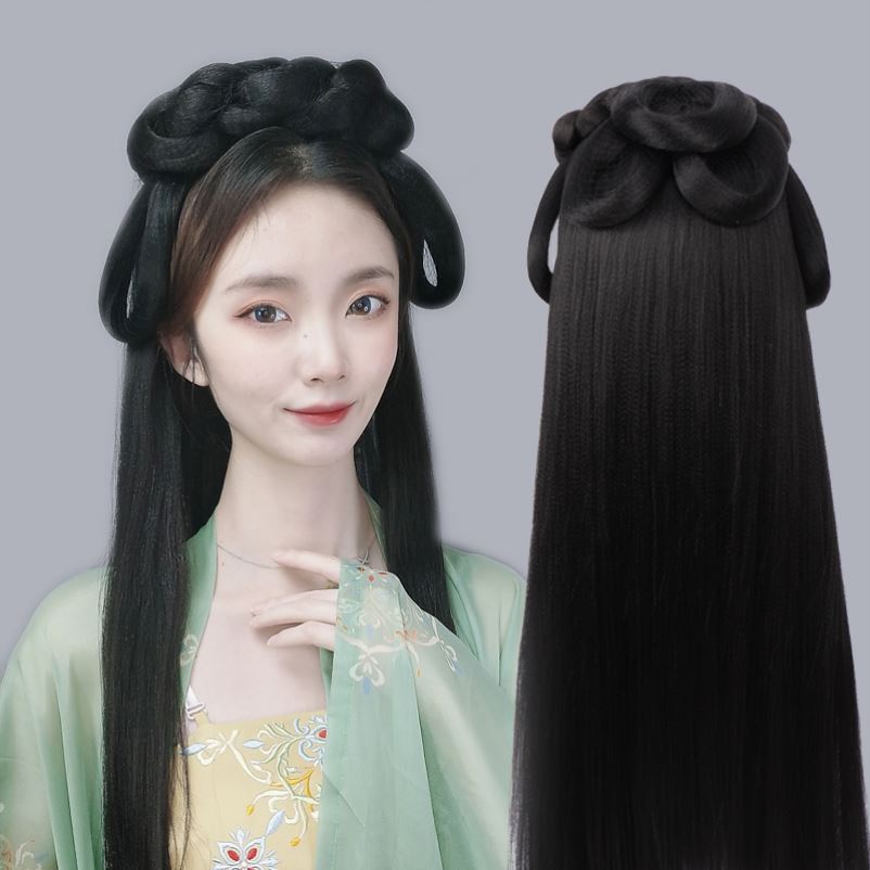 汉服发型假发女长发古风古装全头套发箍式发包cos懒人一体式发髻