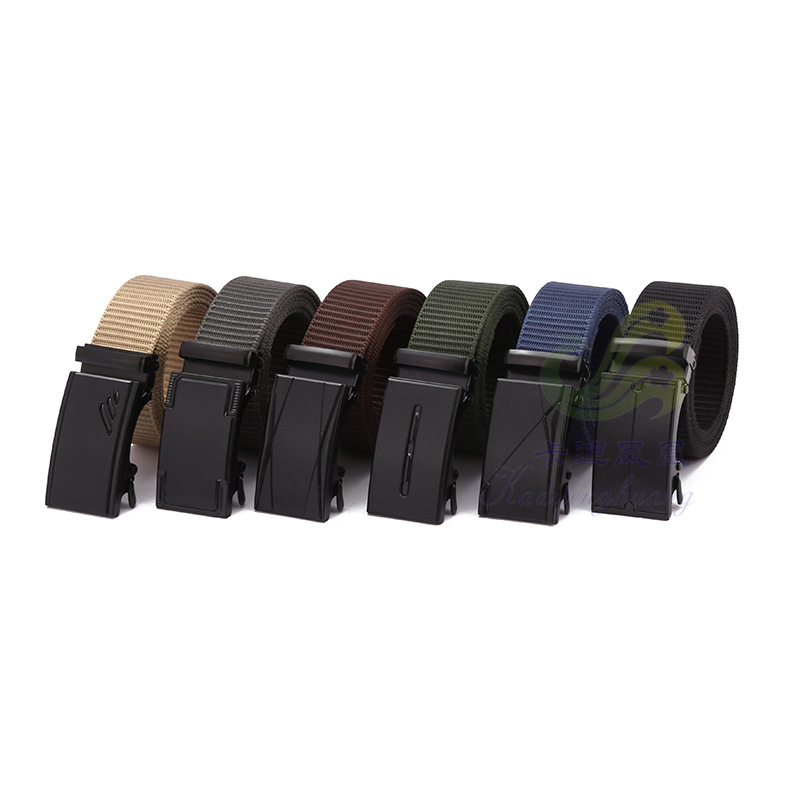 Cross-Border Casual Simple Automatic Buckle Canvas Woven Pants Belt Outdoor Sports Nylon Tactical Belt Men‘s Wholesale