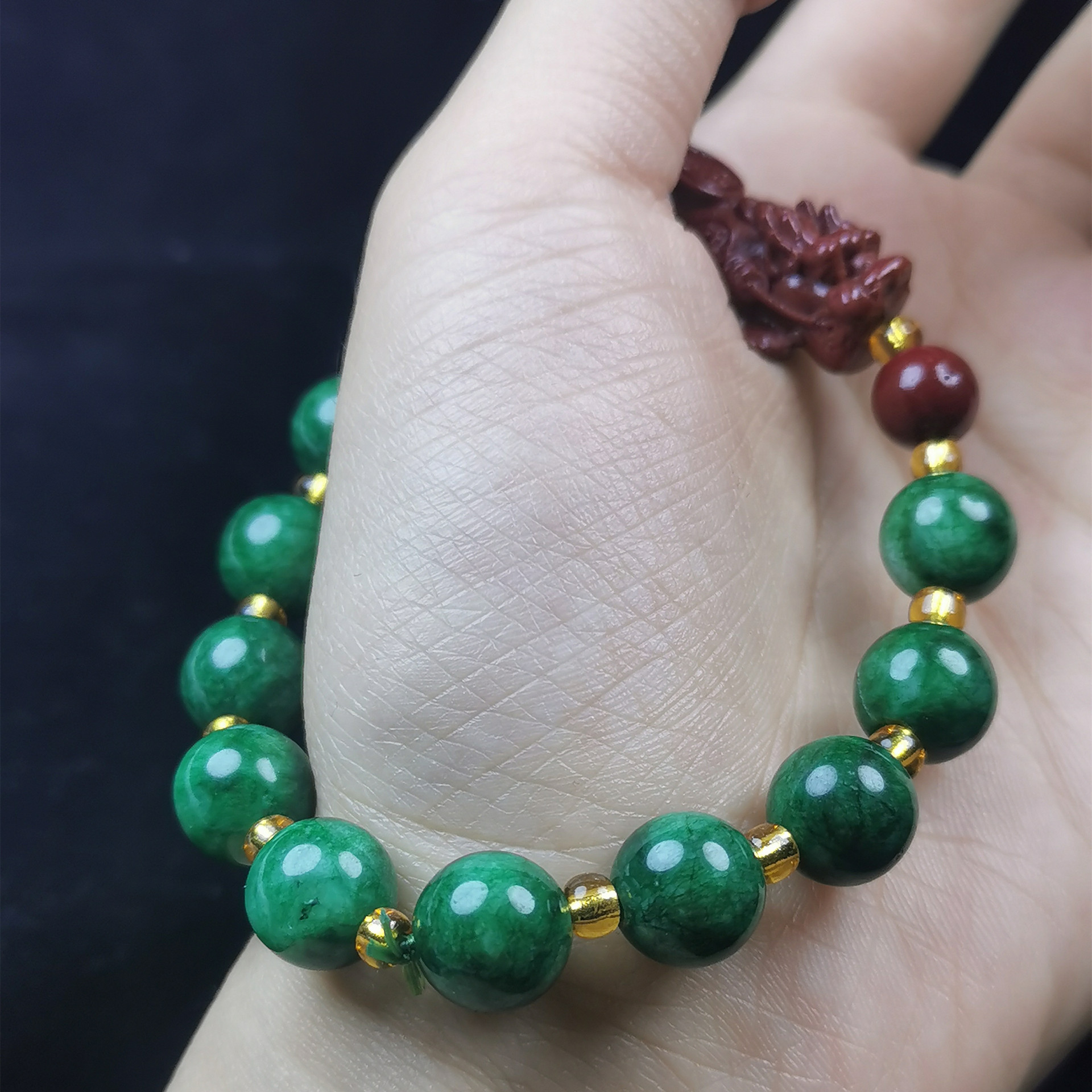 干青铁龙生翡翠手串 复古文艺首饰男女手链