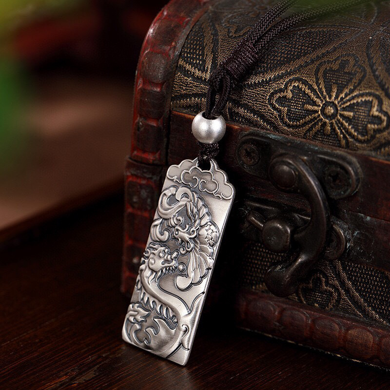 银佳银饰 足银999哑光龙凤浮雕银牌情侣吊坠 男女挂坠 一件代发