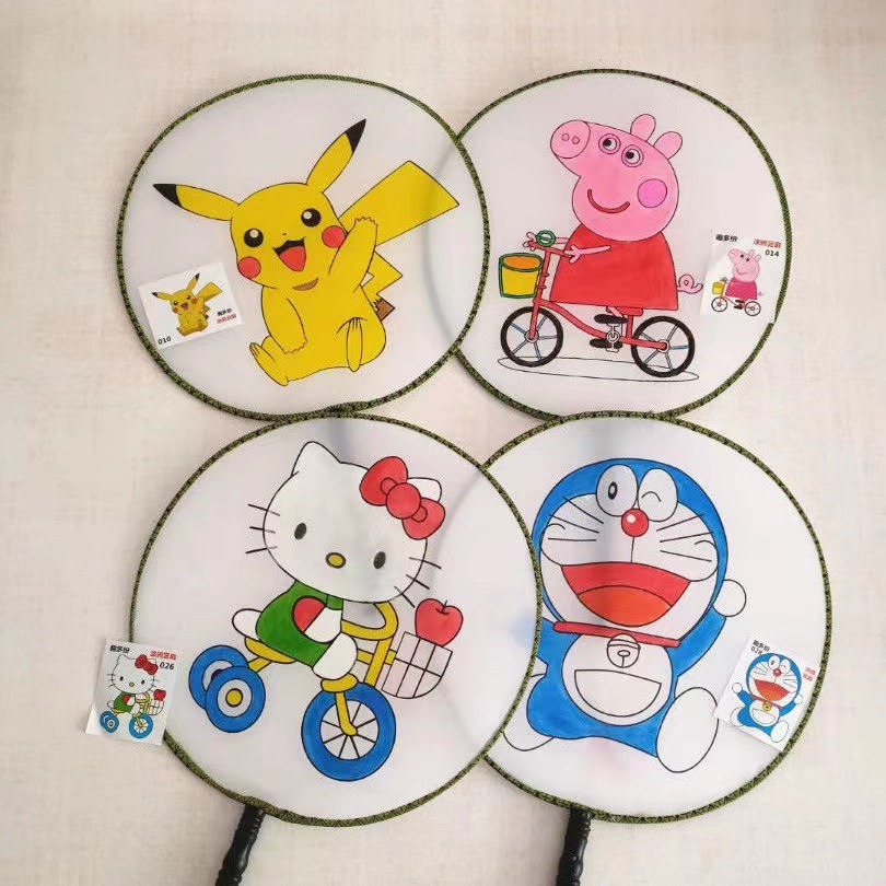 彩绘涂鸦扇儿童手工diy空白宫扇团扇批发手绘扇子地摊玩具材料包