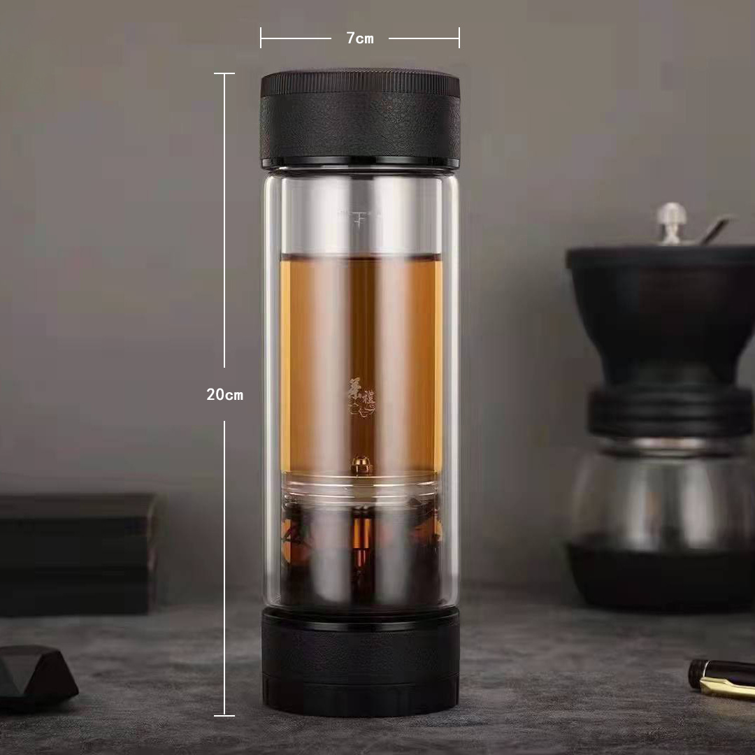匡迪泡茶杯大容量茶水分离底座旋转升降双层玻璃泡茶杯2088