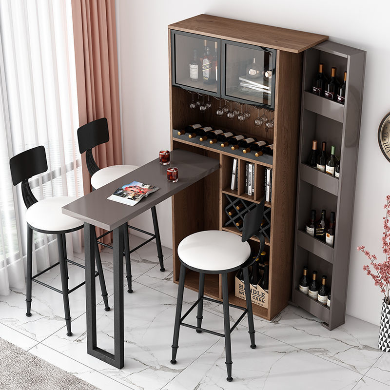 靠墙酒柜吧台桌一体家用客厅隔断柜现代简约多功能折叠酒柜高脚桌