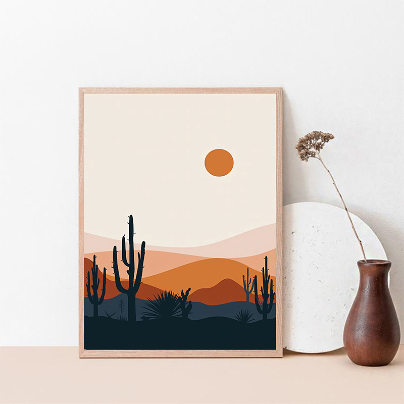 速卖通日月波西米亚挂画 北欧抽象女人植物风景客厅装饰帆布画芯