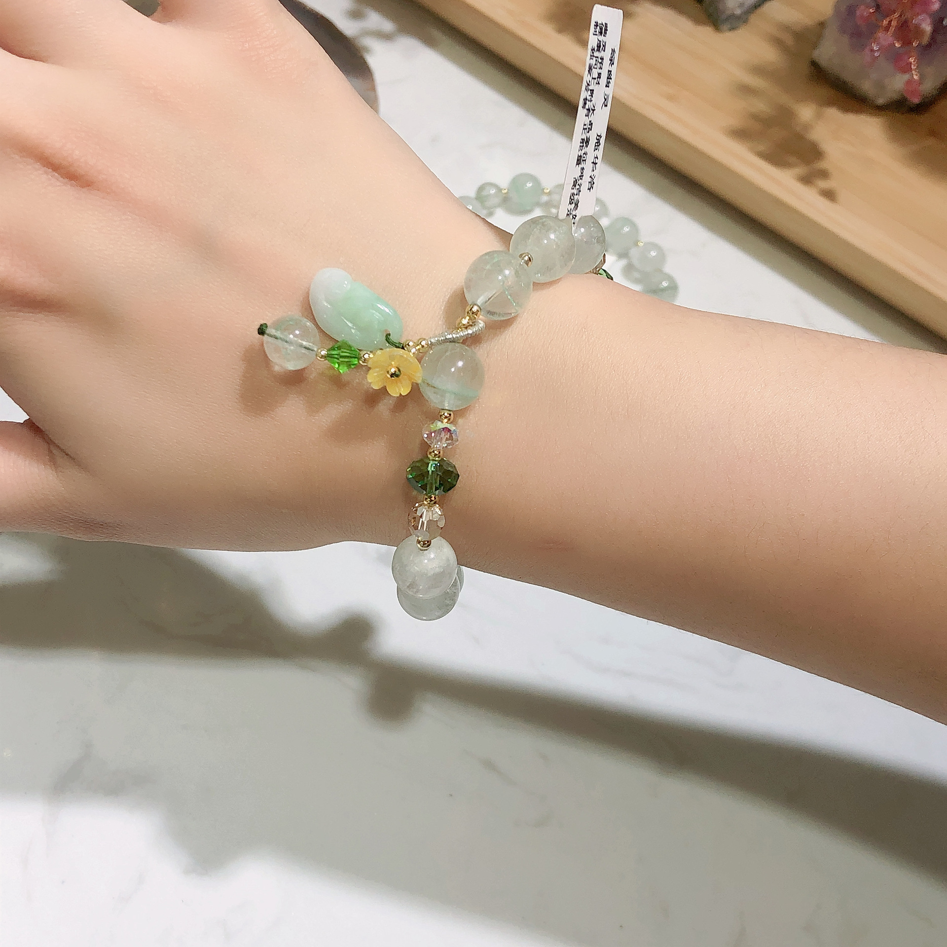 翠幽灵绿幽灵豆荚四季豆单圈手链女个性diy手串饰品