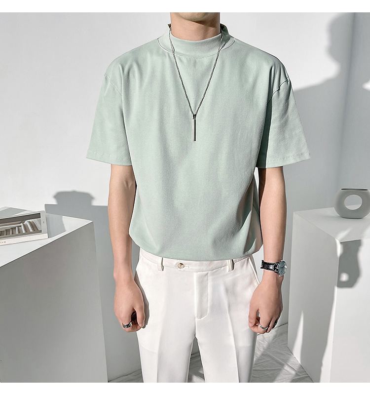 2021夏装男士短袖t恤上衣男tee恤小众设计感韩版打底t恤衫 薄荷绿