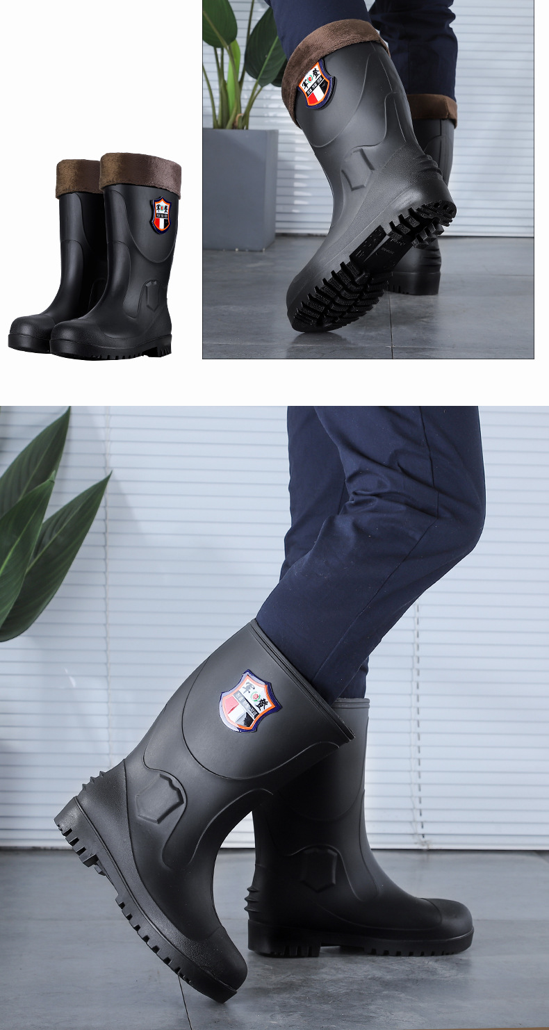 包钢头工地劳保长筒防砸雨鞋 高筒pvc钢底水鞋牛筋底防护靴