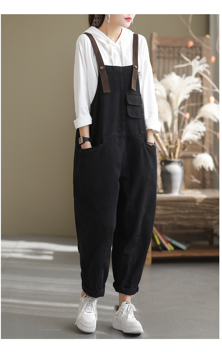 复古大码休闲水洗背带裤2022春季新款时尚宽松显瘦牛仔吊带裤女士