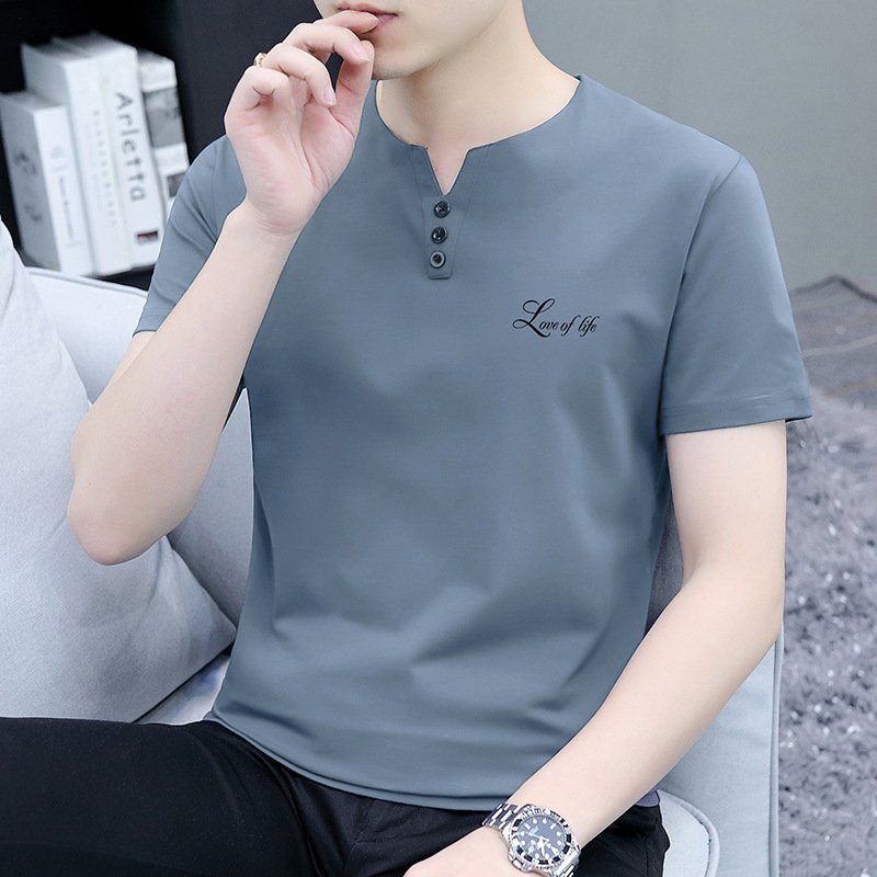 [Factory Direct Sales Wholesale] Dad Wear Middle-Aged and Elderly Men's Cotton Underwear Belly Covering V-neck Short Sleeve T-shirt