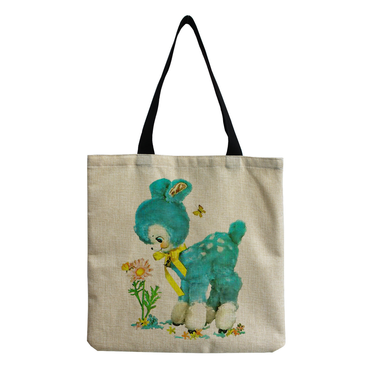 新品上市 卡通羊驼单肩手提可重复使用布包 可爱小羊羔棉麻购物袋